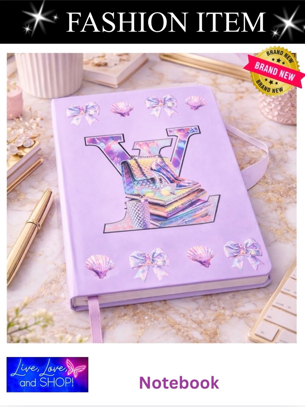 NOTEBOOK: Lavender & Purple Featuring Stylish Fashion Accessories,NWOT